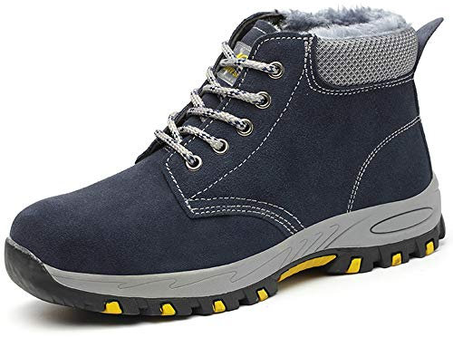 Safety Boots Warm Fured Waterproof, Wide Fit Steel Toe Safety Shoes Trainers Work Boots Shoes, Puncture Proof and Non Slip Ankle Footwear Blue 8 UK 42 EU 260
