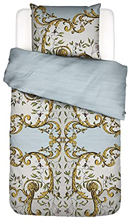 ESSENZA Bettwäsche Georgina Ornamente Blumen Blüten Blätter Wendeoptik Baumwollsatin, Größe:155 cm x 220 cm, Farbe:Iceblue