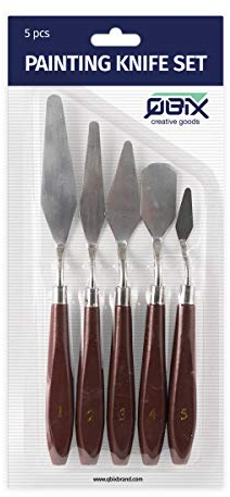 QBIX Malmesser-Set – Ultimativer Künstlerbedarf mit 5 Spachtel-Malwerkzeugen – Edelstahl-Farbschaber-Set mit Holzgriff – Perfekt für Ölmalerei, Mischschaber, Ölmischung