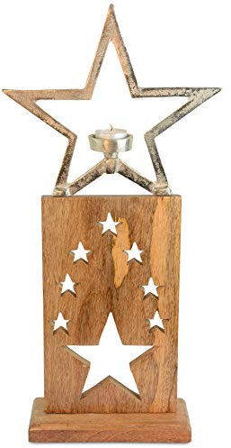 Riffelmacher & Weinberger Weihnachtsdeko Aufsteller Sternsäule mit Teelichthalter Holz Natur 24x51cm Stern