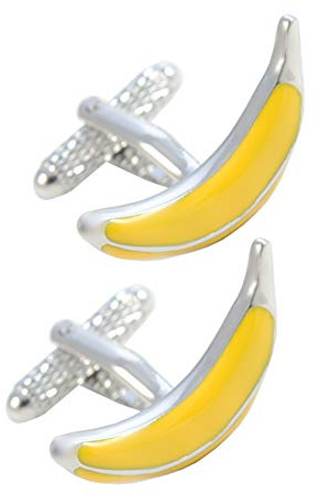 Manschettenknöpfe Herren Gelb - Mit Box - Banane | Langlebiges Messing - Lebensmittel Obst - Gelb und Silber Farben - Ein Paar