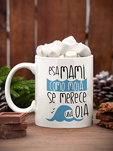 SAQUITOMAGICO Taza para el dia de la Madre.-Tazas divertidas y originales para la mejor Mama del mundo!! (mama se merece una ola)