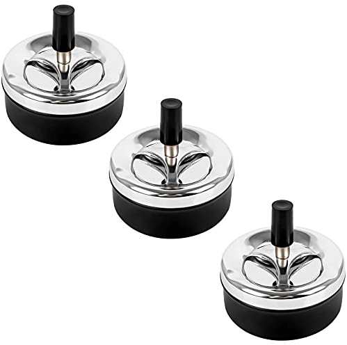 3 Pièces Cendrier Rotatif Moderne, Cendrier Coupe Vent, Cendrier Fermé, Convient pour les Bureaux, Bars, Balcons, Pour Collecter la Suie(Noir)