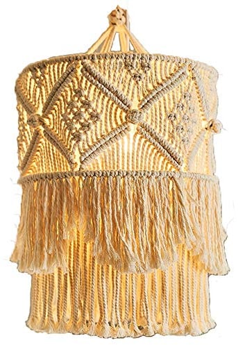 Tiamu Hängelampe Makramee Lampenschirm, Boho Deckenlampe Lampenschirme, Hängelampe Abdeckung Laterne Korb, Gewebt Leinen Stoff Lampenschirm, Deckenleuchte Lichtabdeckung für Schlafzimmer Flur Esstisch