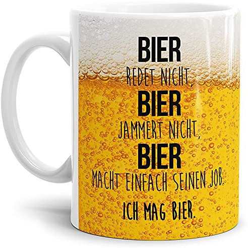 Tassendruck Lustige Tasse für Männer mit Spruch - Ich mag Bier! - Geschenk für Männer, Freunde und Kollegen - Keramik in Weiß, 300 ml