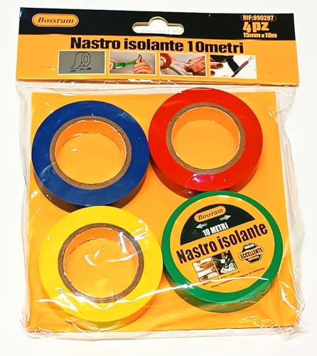 Herran Nastro Isolante Elettrico in PVC a 4 Pezzi (15mm x 10mt) in Multicolore.