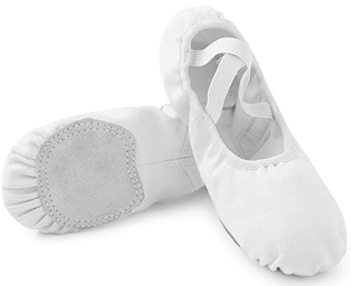Ballettschuhe Mädchen Geteilte Ledersohle Ballettschläppchen Damen Ballett Trainings Schläppchen Kinder Spitzenschuhe Tanzschuhe Weiß 29