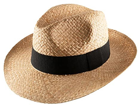 Classic Italy - Chapeau Fedora Paille Homme ou Femme Classic Rafia Large - Taille 63 cm