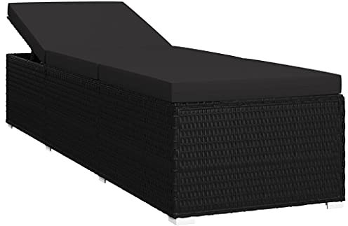 Hommdiy Sonnenliege mit Auflage Gartenliege Relaxliege Rattanliege Strandliege Liegestuhl Liege Gartenmöbel Rattanmöbel Poly Rattan Grau/Schwarz (Schwarz)