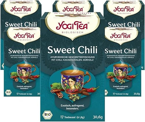 Yogi Tea Sweet Chili, 6x17 Beutel (102 Teebeutel) | Ayurvedischer Gewürztee, Mischung aus Kakaoschalen, Chili und Lakritz, gut geeignet als Geschenk