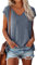 OLIPHEE Femmes Cap Sleeve T-Shirts À Manches Courtes Col en V Casual T-Shirts De Base D'été Lâches (Bleu Grisé,XXL)