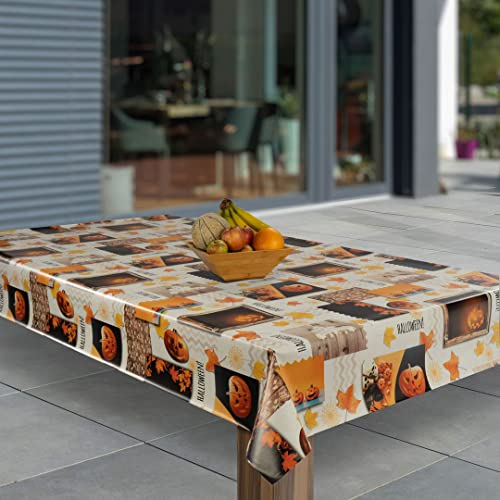 laro Wachstuch-Tischdecke Abwaschbar Garten-Tischdecke Wachstischdecke PVC Plastik-Tischdecken Eckig Meterware Wasserabweisend Abwischbar, Muster:Halloween Kürbis Blätter Herbst, Größe:100x140