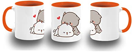 MERCHANDMANIA TAZA NARANJA dibujo gatitos gatos minisos mininos mascotas color mug.