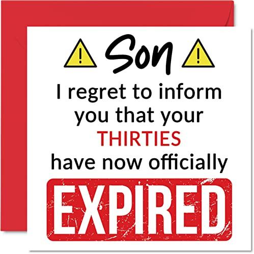Funny 40th Birthday Cards for Son, Your Thirties Have Expired | Happy Birthday Card for Son from Mum or Dad Parents, 145mm Banter Joke Humour Bday Greeting Cards Gift