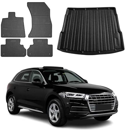 OMAC Fußmatten Kofferraumwanne für Audi Q5 FY 2017-2024 TPE 5tlg Schwarz | inkl. Kofferraumwanne (Satz), Gummimatten, Automatten, Allwetter, Antirutsch, fahrzeugspezifisches Produkt, wasserdicht