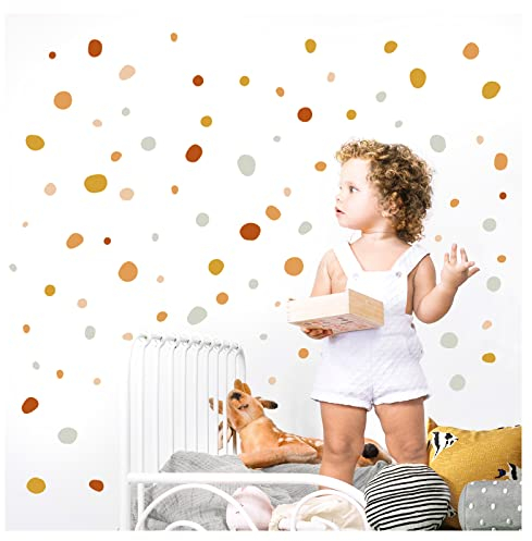 Little Deco Wandsticker Tupfen für Kinderzimmer 92 Stück Wandtattoo Dots Kreise in Beige Rot Gelb Set Wandaufkleber Wanddeko DL925-2