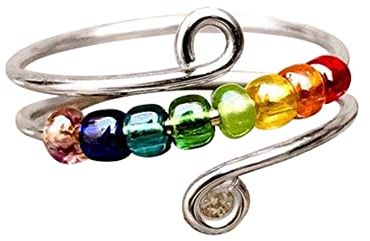 BEAUTYBIGBANG Angst Ring Perlen Spinner Ringe Zappelringe für Angst Fidget Ring Spinning Ring Damen Anxiety Ring Anti Stress Mädchen Dekompressionsring Geschenk für Stapelbare Ringe