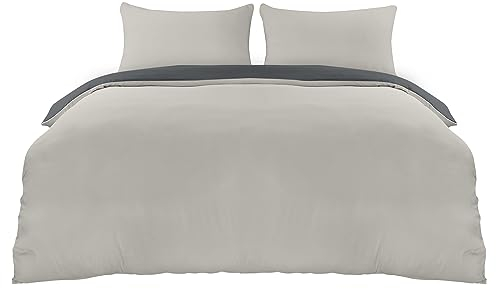 Utopia Bedding Duvet Cover Double - Soft Microfibre Polyester Duvet Cover with Pillow cases - Bedding Quilt Cover Set (Dark Grey/Light Grey)