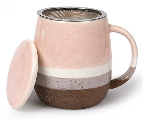 Taza de té con tapa y colador,Taza de té grande de cerámica,Taza de té de 400 ml,Tazas de té para remojar el té,Taza de té con colador,Taza de té con tapa