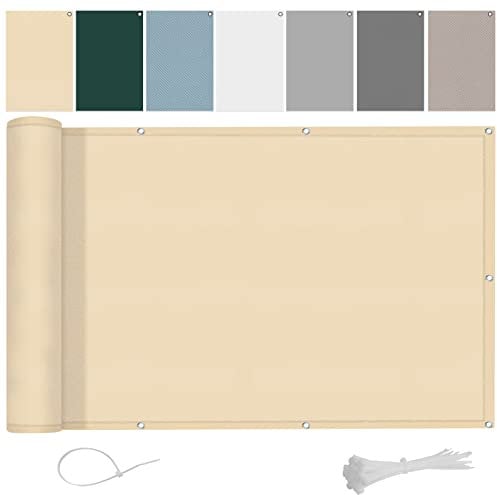 AXT SHADE Benutzerdefinierte Größe Balkon Sichtschutz Wetterfest 0.9x9m Balkonverkleidung Balkonabdeckung Balkonbespannung Blickdichte Windschutz und UV-Schutz für Balkongeländer-Sand