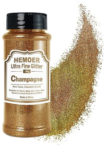 HEMOER Champagner Glitzer, 140g Bastel Glitzerpulver für Epoxidharz, DIY Basteln, Feine Handwerk Glitter für Tumbler Malerei Kerze Herstellung; Kosmetischer Glitzer, Haare, Körper Nagel Glitzer