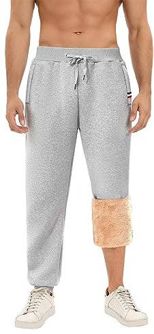 PASUDA Pantaloni da Jogging Uomo in Pile Invernali Pantaloni Jogger Uomo con Coulisse Pantaloni Lunghi Casual in Vita Elastico Pantaloni Sportivi Cotone con Tasche con Zip (Grigio Chiaro, XL)