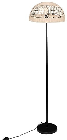 Atmosphera Stehleuchte aus Metall, Schwarz und Lampenschirm aus Rattan, Höhe 150,5 cm