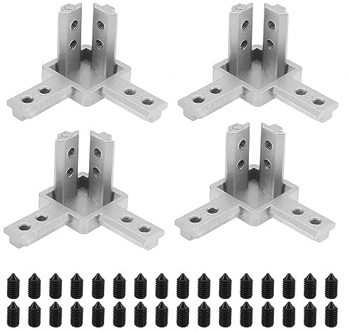 The Lord of the Tools 4 Stück 3-Wege-End Eckwinkelverbinder mit Schrauben Eckverbinder für 8 Mm T-Nut, Europäisches Standard Aluminium Strangpressprofil, Serie 4040, Silber