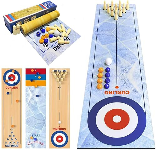 Amrocky Tabletop Curling Game,3 in 1 Curling Game,Portable Team Board Games,Tabletop Training Family Party Games for Kids and Adults Indoor, Travel