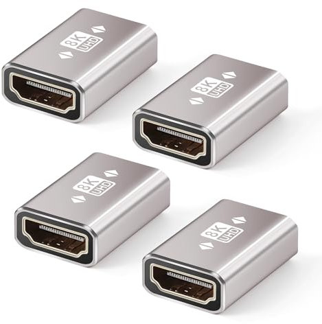 Acoplador HDMI 8K, paquete de 4 adaptadores HDMI 2.1 hembra a hembra, extensor HDMI, compatible con 8K @60Hz, 4K @120Hz, compatible con HDTV Roku TV, monitores, laptop, proyector, ARC para laptop