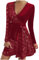 Women's Sequin Velvet V-Neck Elegant Party Dress - Sexy Ruched Long Sleeve Sparkly Glitter Evening Cocktail Clubbing Prom Wedding Guest Dress - Red