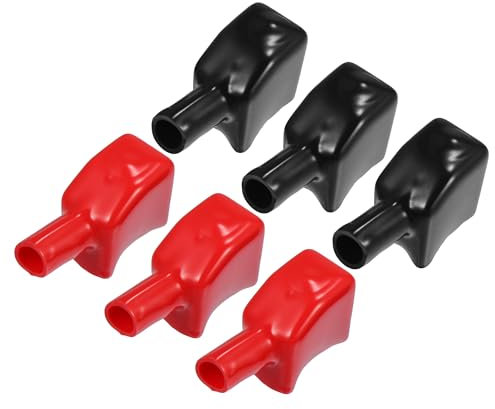 VekAuto 3 Paires De Couvre-Bornes De Batterie Avec Isolation, Longueur De 37Mm, 7Mm 0,28 Capuchon Universel Pour Bornes De Batterie De Voiture, Moto, Bateau En Pvc Résistant Rouge Noir