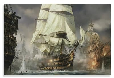OmAju Leinwandposter A War of Sails in 1715 HMS Victory Battle of Trafalgar, Wandkunst, Dekordruck, Bild, Gemälde für Wohnzimmer, Schlafzimmer, Dekoration, 40 x 60 cm