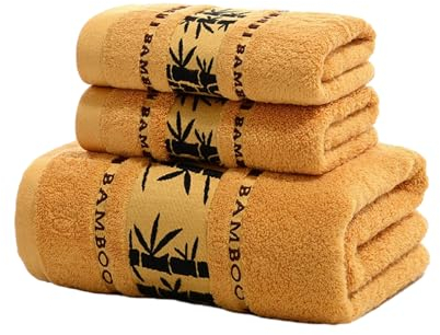 FIOERDTUIE Premium Handtücher Set aus Bambusfaser, Komfort für Badezimmer, Dicke, saugfähige, luxuriöse Badezimmerhandtücher, leicht zu reinigen, Gelb