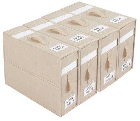 ISWEES 4 Pack Bed Sheet Organiser Folding Storage, Linen Wardrobe Organiser with Window and Label, Bedding Folder Storage Box with Zip for Sheets, Duvet Covers, Clothes, Towels and Blankets