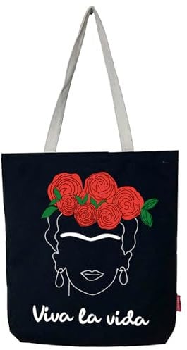 hello-bags. Borsa tote bag in tela con cerniera, fodera e tasca interna. Esterno: 100% cotone. Include una busta regalo kraft. Modello: VIVALAVIDA. Colore: Nero. Misure: 37x 38 cm.