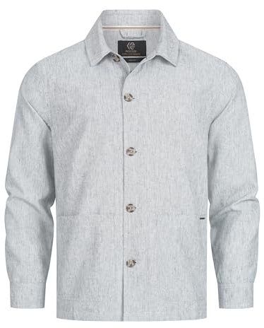 Indicode Herren INElton Hemd aus Baumwoll-Leinen Mischung mit zwei Taschen | Leichte Hemdjacke im Casuallook für Büro und Alltag, Herrenjacke, Übergangsjacke, Freizeitjacke, Overshirt für Männer