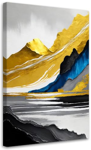 Feeby Leinwandbilder - Deko Bilder - Berge Abstrakt Gold - Canvas 60x90 1tlg- Wandbilder Schlafzimmer - Aesthetic Room Decor - Modern Wanddeko - Bild auf Leinwand - Fertig Gespannd