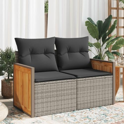 Juroupi Gartensofa 2-Sitzer mit Kissen Balkon Sofa Outdoor Sofa Lounge Sofa Balkon GartenmöBel Loungesofa Outdoor Grau Poly Rattan - 366146
