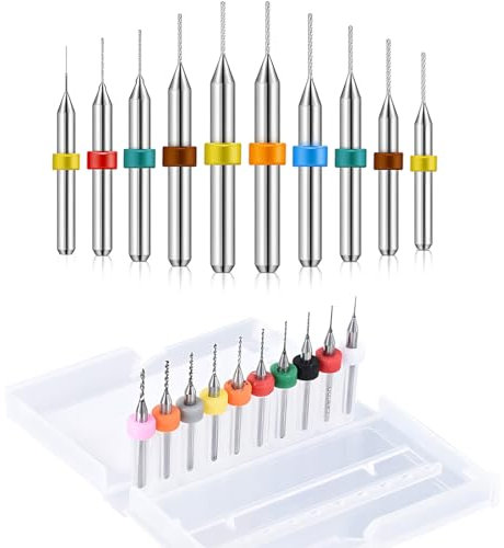 VAEIORP 10 Pcs Micro Bohrer Set 0,3mm-1,2mm Wolframstahl Micro Spiralbohrer PCB Druckplatine Gravierbohrer Bits Set für rauen Stein, Schmuck, Stanzen, Gravur (10 Größe, Gemischte Farbe)