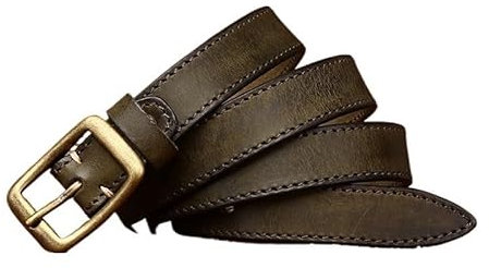LYP-DEINEOMGS 2,4 cm breiter Retro-dekorativer Damen-Ledergürtel mit Car-Line-Design, Hauptschicht-Rindsleder, Kupferschnallengürtel(Military green,90cm)