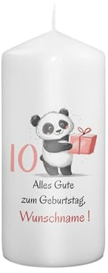PhotoFancy® - Personalisierte Geburtstagskerze - Fotokerze mit eigenem Foto/Text bedrucken lassen - Kerze mit Geburtstags-Design: Panda - 15 cm Höhe