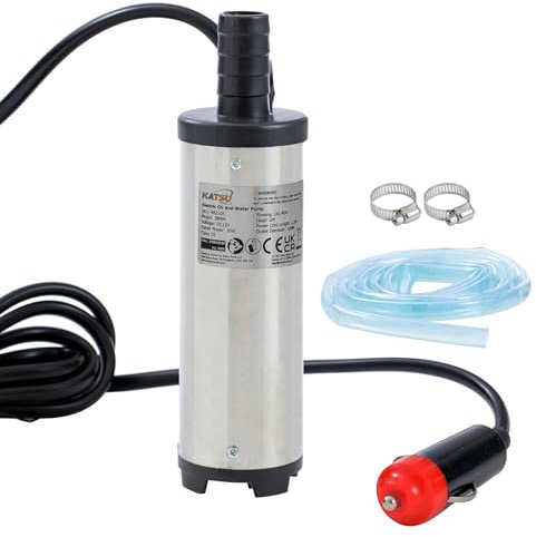 KATSU Tools Pompe diesel 12 V, pompe à carburant, pompe de transfert d'eau d'huile submersible en acier inoxydable de 38 mm de diamètre, pour voiture camion vitesse bateau caravane