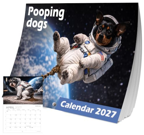 Lustiger Kalender 2026 Hundekotz – Monatsansicht A3 wenn geöffnet – UK-Hängeplaner mit albernen Hundefotos – Humorvolles Geschenk für Familie oder Wichteln