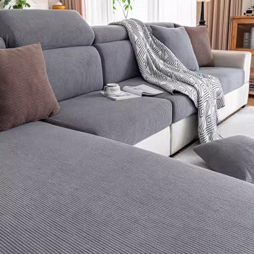 Gleedipre Cord Elastischer Sofabezug Sitzkissen Rückenlehne Kopfstütze Möbelschutzbezug rutschfest Staubdicht Sofa-Spannbettlaken(Dunkelgrau,75-95 cm x 160-190 cm)