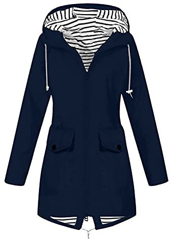 KOG Übergangsjacke Damen Regenjacke Wasserdicht Regenmantel Windbreaker mit Kapuze Fahrradjacke Regencape Regenjacken Windjacke Wanderjacke Outdoor Jacken Warehouse Deal Marine 3XL