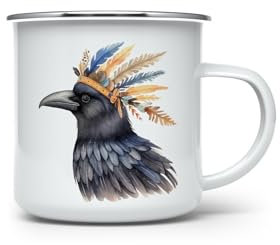 MAXIKIWI - Langlebige Emaille-Kaffee- oder Tee-Camping-Tasse für drinnen und draußen, Tiere, Indianer, 350 ml