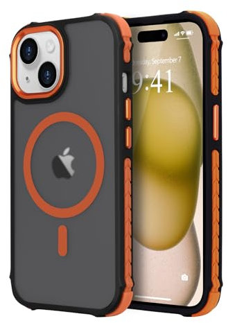 LLZ.COQUE Magnetic Case for iPhone 15/14 Plus, Compatible with Magsafe Translucent Matte Anti-Slip Phone Case, Military Grade Protection Durable Cover for iPhone 15/14 Plus, Orange