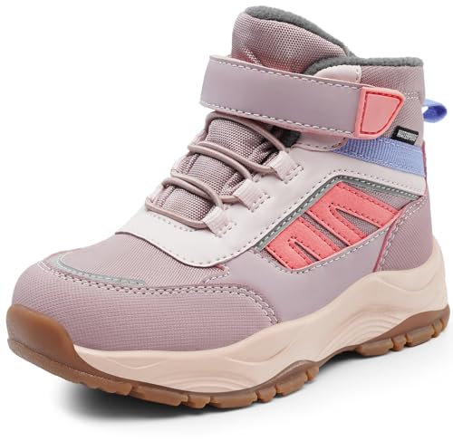 Harvest Land wasserdichte Kinder Winterstiefel für Jungen und Mädchen ,Leicht, Warm, rutschfest, Robuste Wanderschuhe für draußen Low-Top-Lila 33