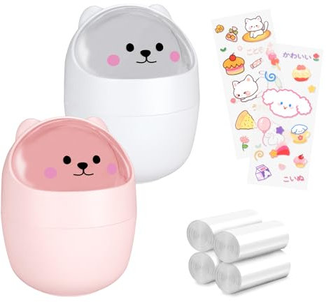 8 Stück Mini Tischmülleimer mit Deckel, Schreibtisch-Mülleimer Klein mit Müllsäcke Aufkleber, Süße Cartoon Papierkorb Kinderzimmer Abfallbehälter Aufbewahrungsbox für Office Schlafzimmer Badezimmer 2